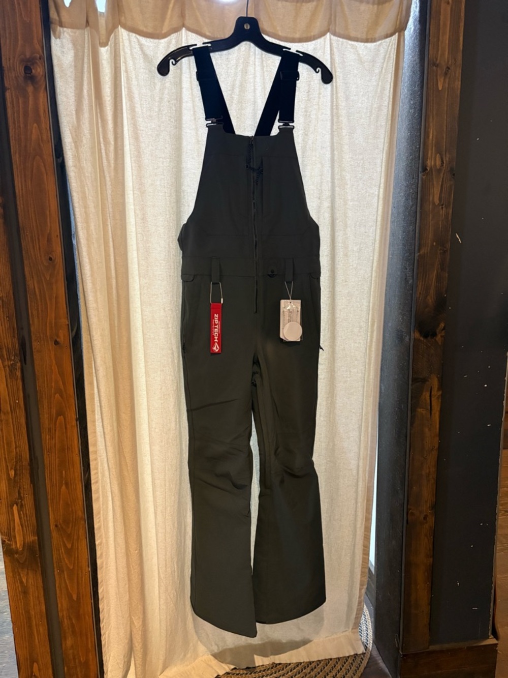 Volcom Women's Olive Green Bib Overalls with Black Straps